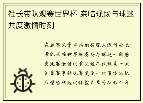 社长带队观赛世界杯 亲临现场与球迷共度激情时刻